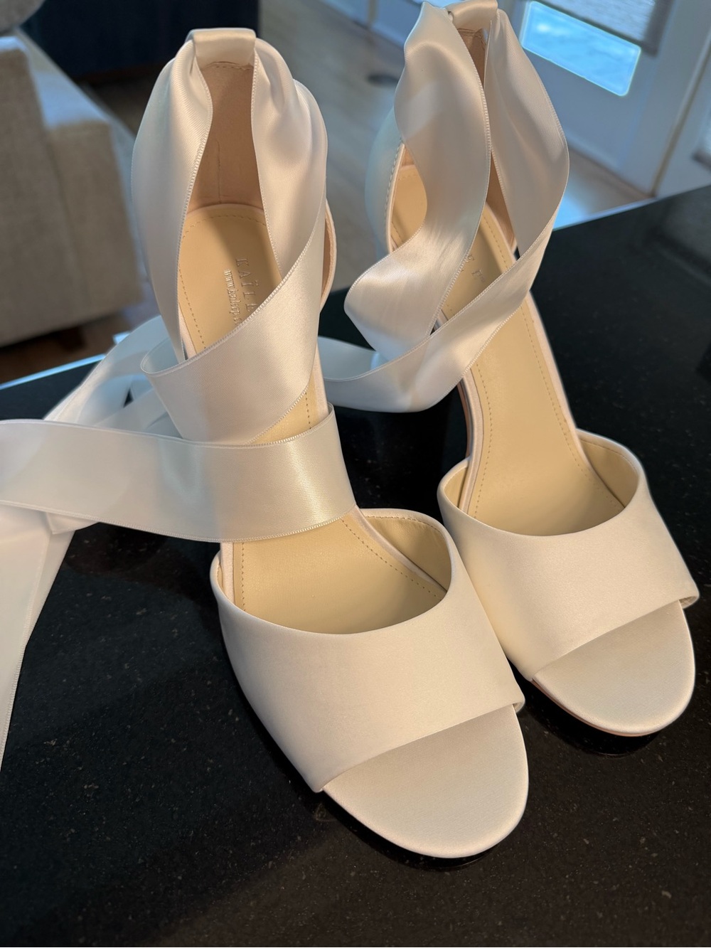 Satin Ivory Open-Toe Wrap-Ankle Heels